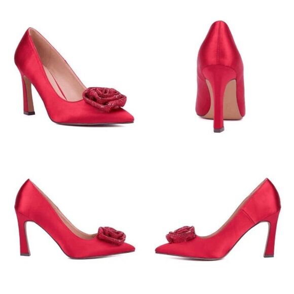 🌹 NEW YORK AND COMPANY Ilyana Red Rose Satin Pumps Heels SIZE 6 NEW IN BOX - Picture 16 of 16
